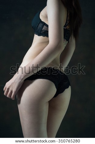 A fragment of woman body in black panties , Lingerie , Underwear, Woman body shape, Female body , Woman body