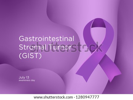 Gastrointestinal Stromal Tumor GIST awareness day in July 13. Lavender or violet color ribbon Cancer Awareness Products. Vector illustration.