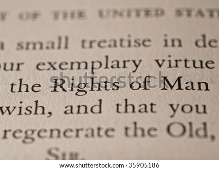 The Rights of Man text from Thomas Paine. Shallow depth of field.