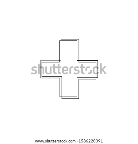 Continuous one line medical cross. Stock vector illustration.