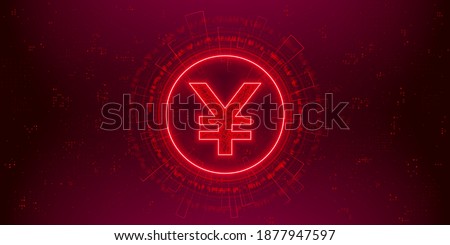 Sign of Chinese Yuan digital currency on abstract HUD technology background. Futuristic hi-tech digital money.Electronic economy of the future. Vector