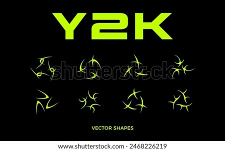 Set of acid neo tribal elements. Neo tribal design elements collection. Gothic style shapes pack. Y2K shapes for streetwear, album covers, tattoo, techno rave party, etc. Vector Y2K signs.