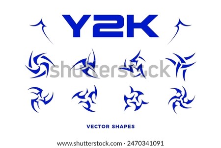 Set of neo tribal elements. Neo tribal design elements collection. Gothic style shapes pack. Y2K shapes for streetwear, album covers, tattoo, techno rave party, etc. Vector Y2K signs.