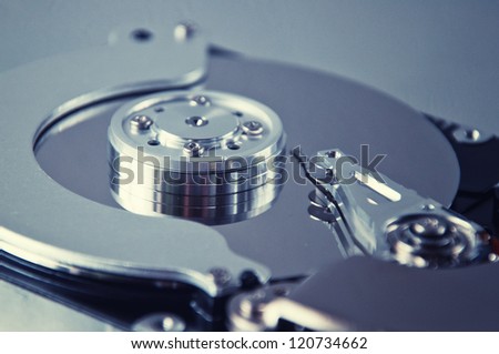 Computer hard disk, close up image of SATA computer hard disk device.