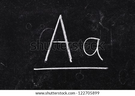 Letter A on grungy chalkboard texture, learning to write