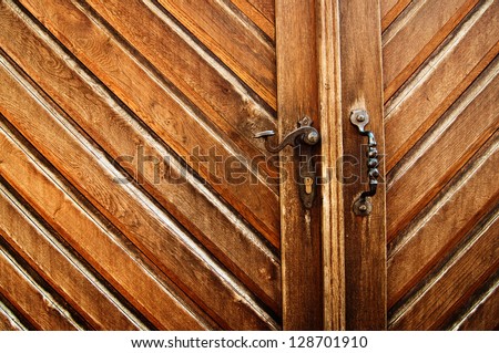 Beautiful wooden door, entrance to the house backyard