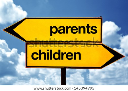 Parents versus children on opposite direction signs, clash of generations.