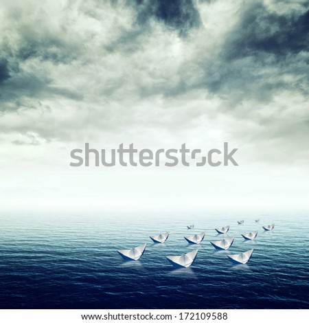 Blue sea with heavy storm clouds, conceptual image of uncertain future