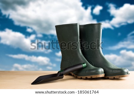 Green rubber boots. Agricultural working boots for all sorts of garden work.