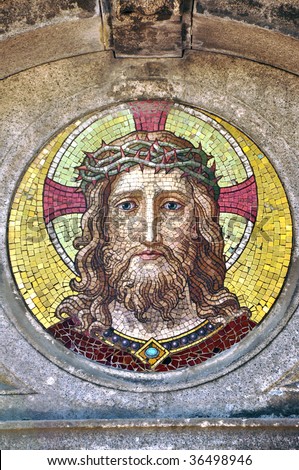 Jesus Christ. Religious mosaic from old jewish cemetery in Prague.