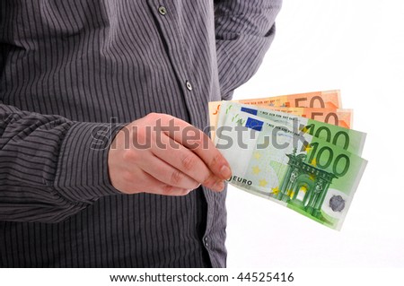 Money loan, man holding euro money.