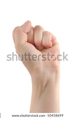 Fist raised up in the air, isolated on white background