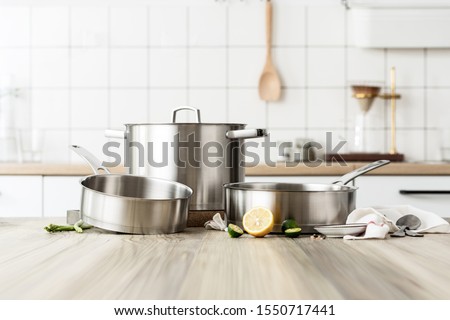 Pots Cookware Wok pot cooking utensils Foto stock © 