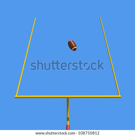 American football kicked through the goal posts against blue sky -rendering
