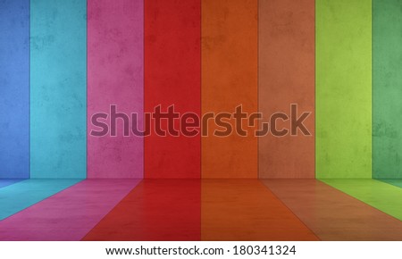 Colorful room with concrete paneling without furniture - rendering