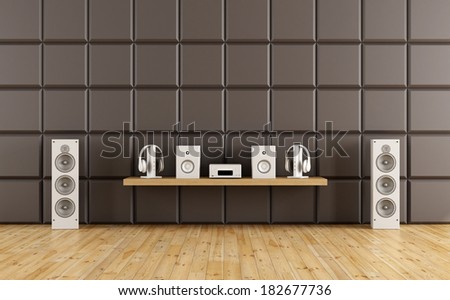 Room to listen to music with acoustic panel - rendering