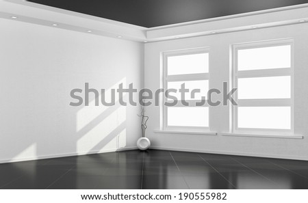 Black and white empty room with two windows - rendering -