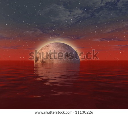 Red moon and sea -digital art work