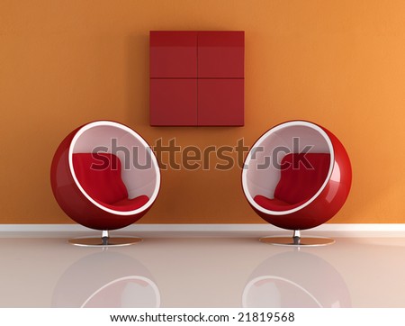 two fashion armchair ina orange room - digital artwork