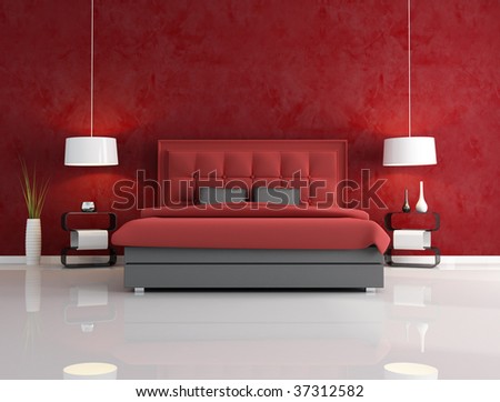 luxury red bedroom with headrest of the bed quilted - rendering