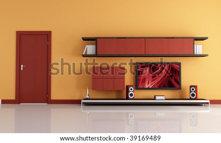 modern living room with lcd tv and audio system - rendering