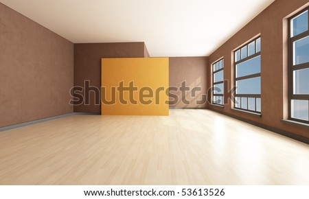 empty brown and orange  modern living room - rendering