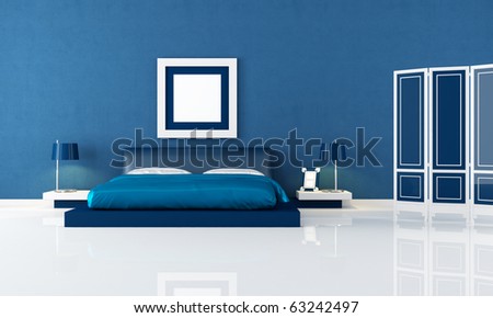 contemporary blue bedroom with modern double bed and blue screen - rendering