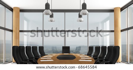 Black and wooden conference room - rendering - the image on background is a my photo