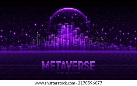 Metaverse city future concept. Concept of virtual digital reality. Simulation of network futuristic world. Future digital technology metaverse. 3d vector illustration. Innovation global technology.