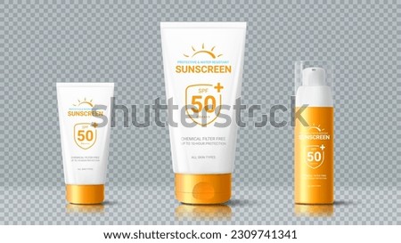 3d templates of cosmetic bottle and tubes. 3d bottle and tubes of sunscreen cream isolated on checkered background. 3d packages for promo of cosmetic goods. Realistic vector mock up of skincare goods.