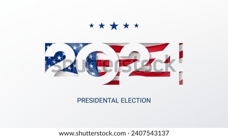 US presidential election 2024. Template of isolated typography symbol of USA election voting. Vector illustration. US Election 2024 campaign. Vote day, November 5. Paper cutout effect with USA flag.