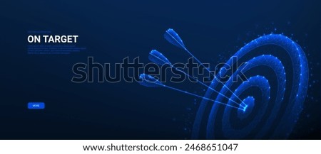 Concept banner with polygonal target. Vector illustration with glowing polygonal target and arrows. Growth strategy, business goal concept, goals achievement, targeting the business.