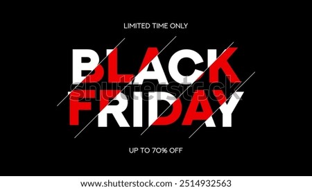 Typography banner for Black Friday. Modern minimal red and white text symbol of Black Friday with discount offer. Design template for Black Friday sale, promotion, advertising and social media ad.