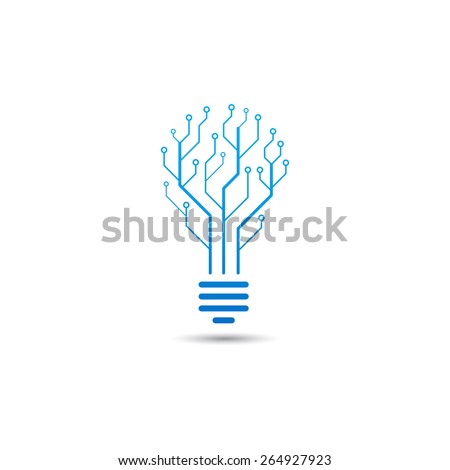 Logo of information technology. Concept of logo in the form of a bulb with circuit board.