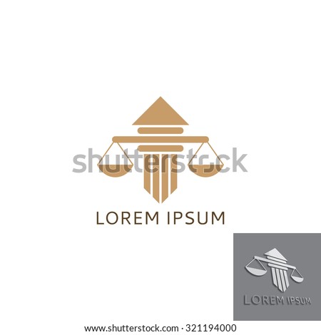Lawyer logo with greece column. Concept of logo of lawyer in the form of scales and  greece column.