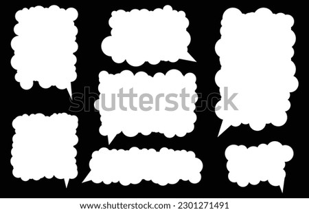 Set white cloud speech bubbles on black background. chat box or chat vector square and doodle message or communication icon Cloud speaking for comics and minimal message dialog