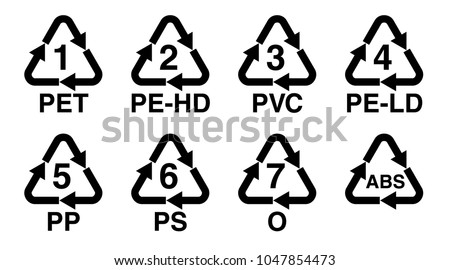 Plastics recycling symbol, recycle triangle with number and resin identification code sign.