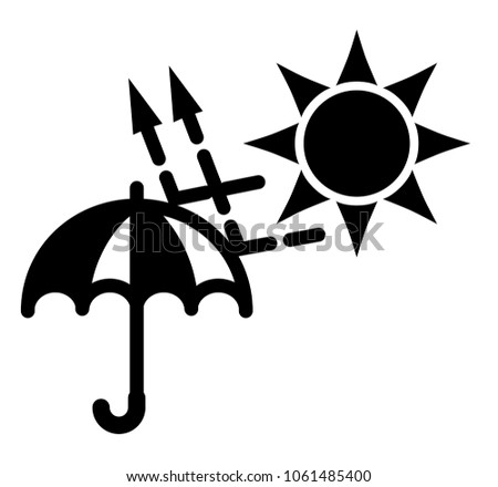 Simple black and white sun (uva, uvb) protection icon. Sun rays with arrows bouncing from umbrella.