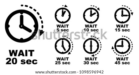 Wait, pause, period of passing time icon. Simple clock symbol with arrow measuring seconds passed. Can be used for delay in hours as well.