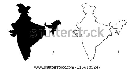 Simple (only sharp corners) map of India (including Andaman and Nicobar) vector drawing. Filled and outline version.