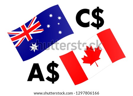 AUDCAD forex currency pair vector illustration. Australia and Canada flag, with Dollar symbol.