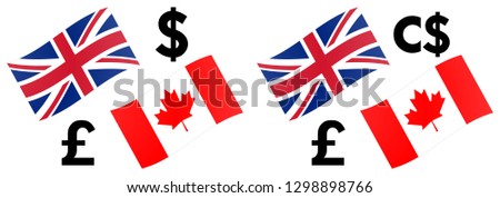 GBPCAD forex currency pair vector illustration. UK and Canada flag, with Pound and Dollar symbol.