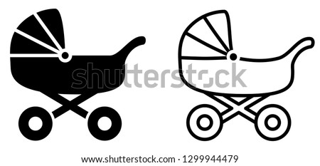 Simple baby carriage icon, black and white version