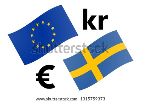 EURSEK forex currency pair vector illustration. EU and Swedish flag, with Euro and Krone symbol.