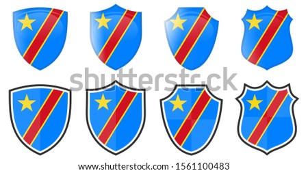 Vertical Democratic Republic of the Congo flag in shield shape, four 3d and simple versions.