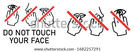 Set of do not touch your face icon. Simple black white drawing with hand touching mouth, nose, eye crossed by red line. Can be used during coronavirus covid-19 outbreak prevention Photo stock © 