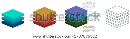 Simple three dimensional square layers drawing, different versions can be used in infographic 