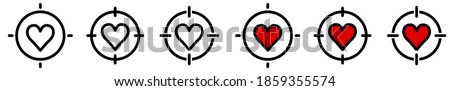 Heart icon in target crosshair. Focus on love or emotions concept, multiple versions