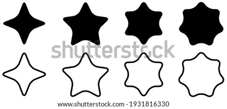 Rounded stars icon, version with four, five, six and seven points