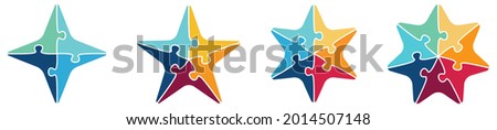 Star divided into jigsaw puzzle pieces, four to seven slightly pointed version. Can be used as infographics element